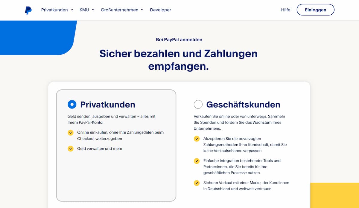 Bei PayPal anmelden