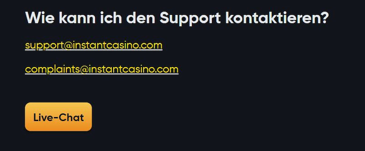 Kundendienst bei Instant Casino